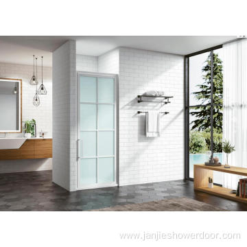 Metal grid pivot shower door